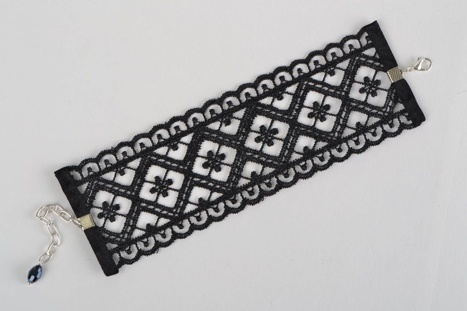 Beautiful handmade evening wide lace bracelet of black color photo 5