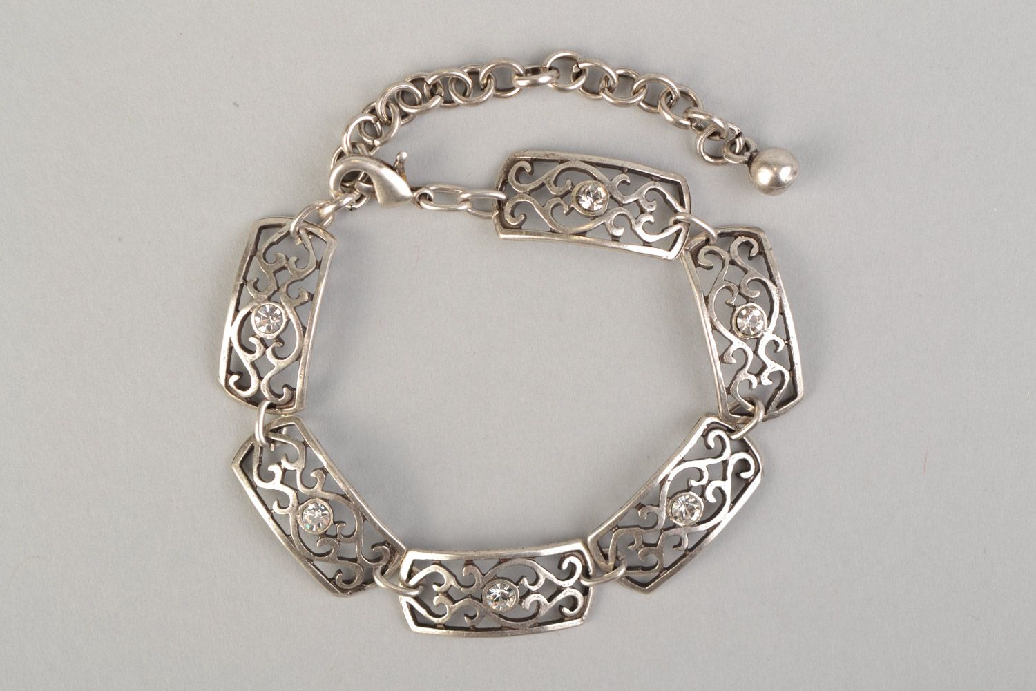 Handmade lacy wrist bracelet cast of metal in ethnic style for women photo 3