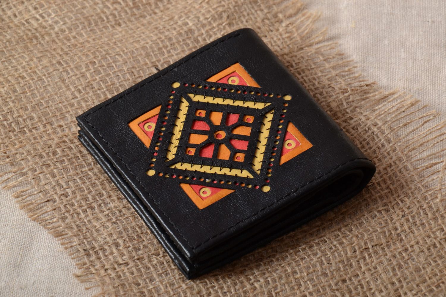 Beautiful women's leather wallet in ethnic style photo 1