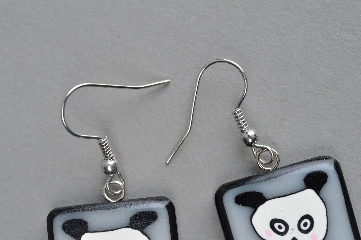 Rechteckige handgemachte Ohrringe mit Anhängern niedliche Pandas für Mädchen foto 4