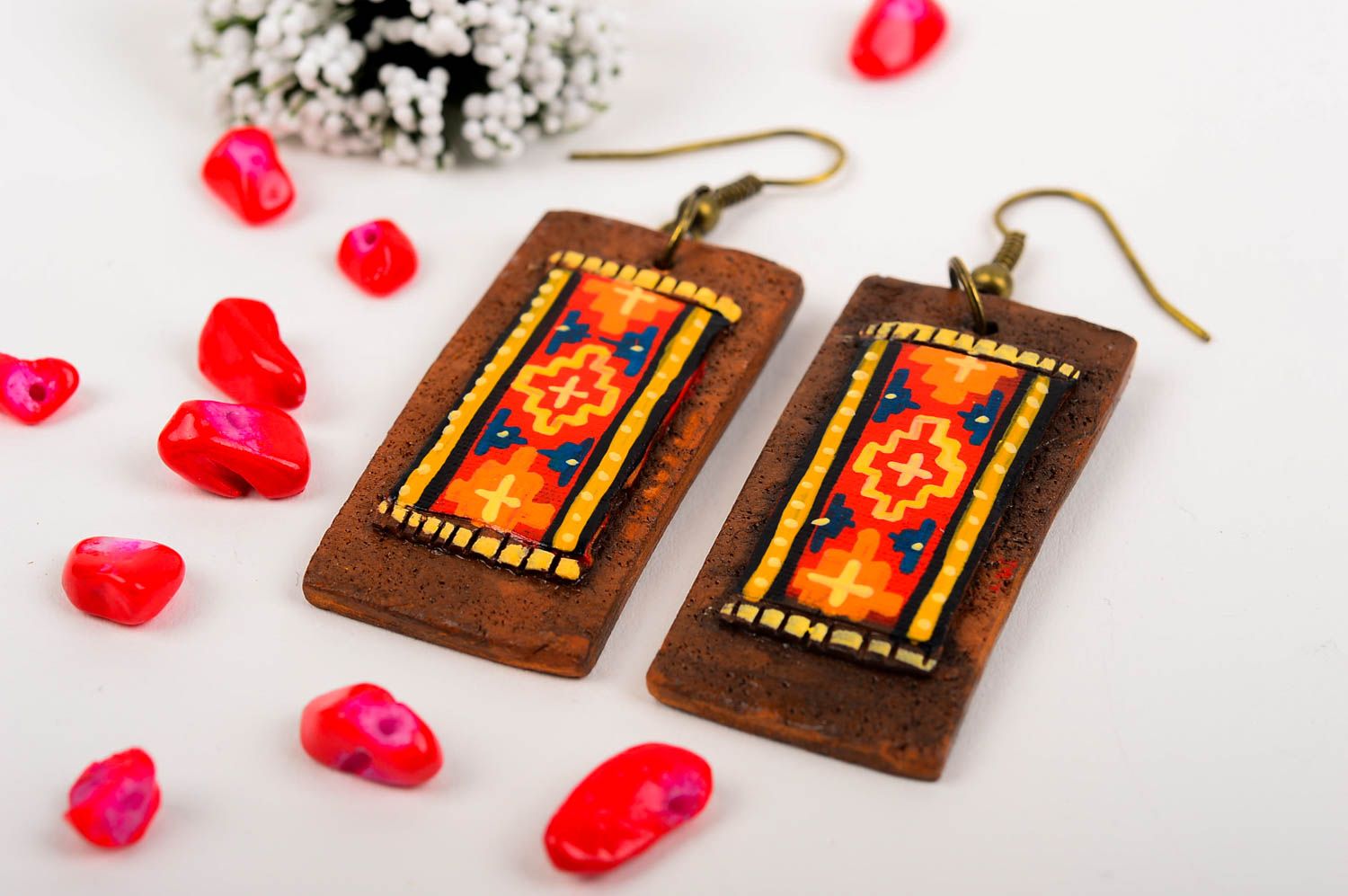 Handmade accessories handmade beautiful earrings ceramic square-shaped earrings  photo 1