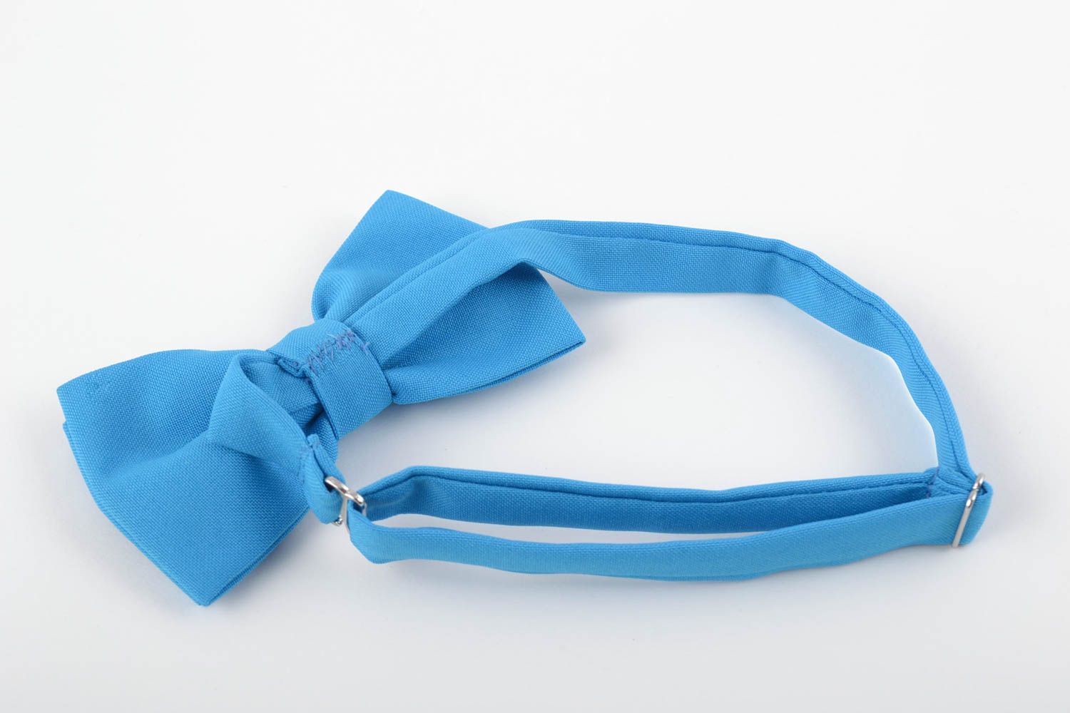 Голубой галстук бабочка из ткани ручной работы с регулируемым ремешком фото 3