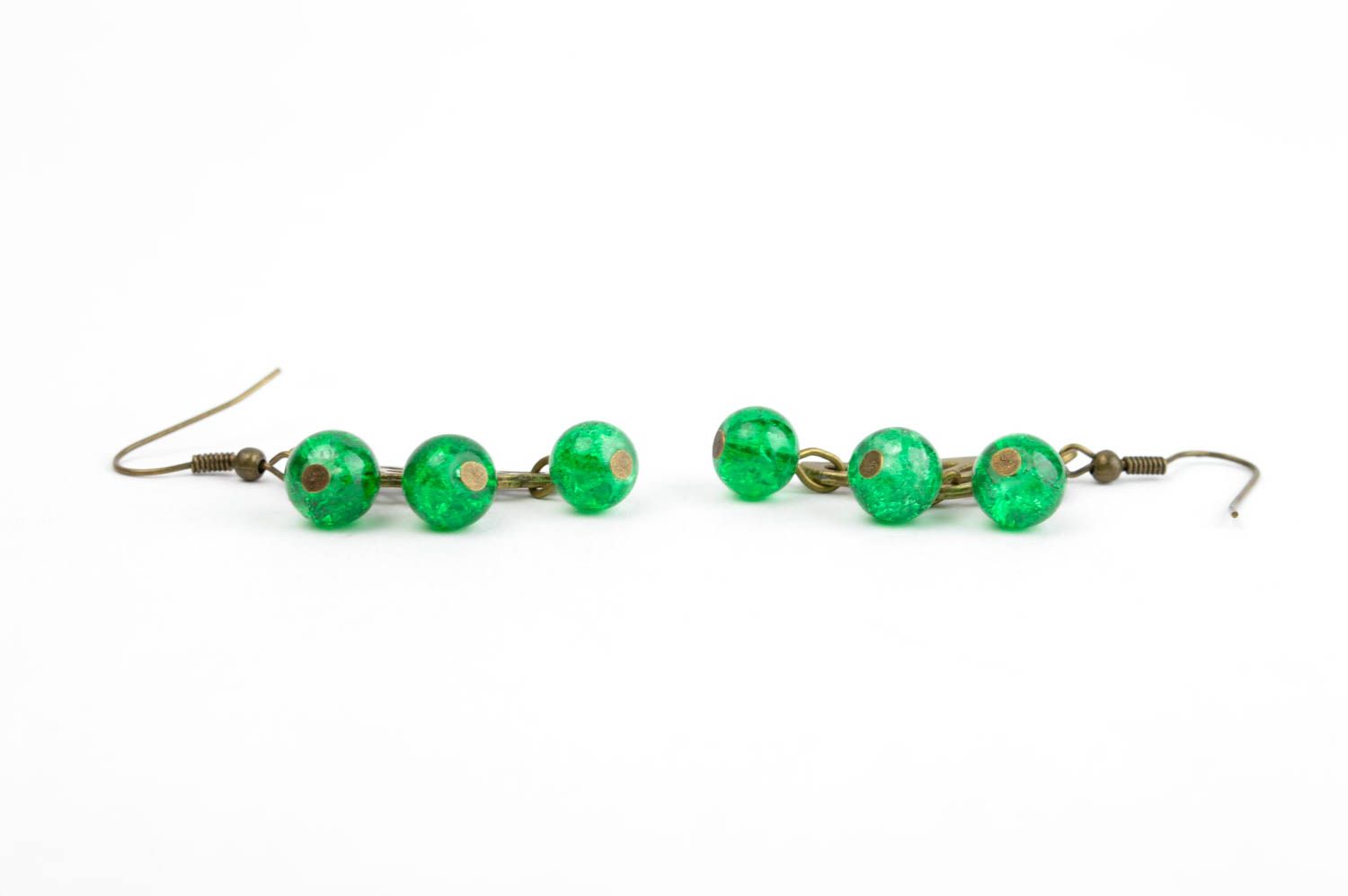 Серьги ручной работы модные серьги зеленые красивые длинные сережки из стекла фото 2