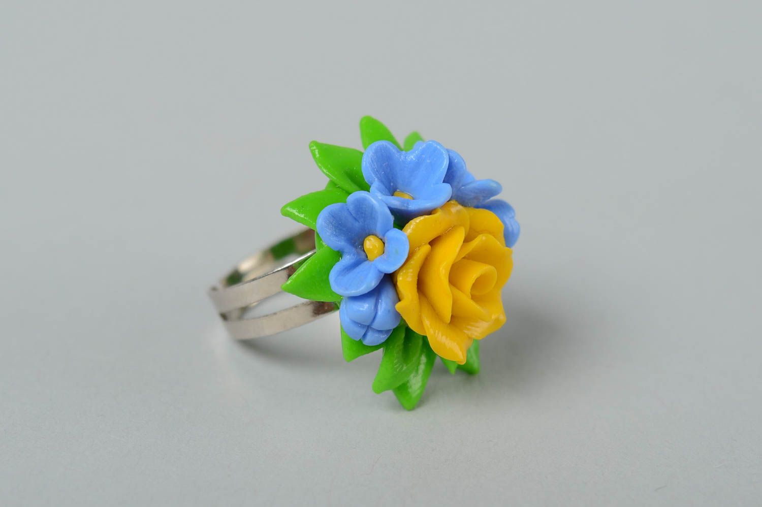 Кольцо ручной работы украшение из полимерной глины украшение кольцо с цветами фото 2