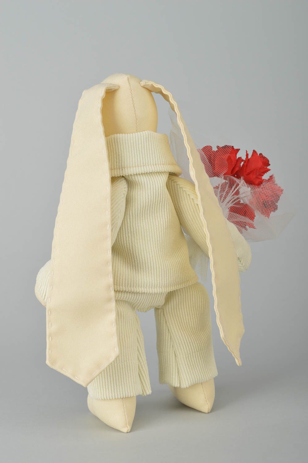 Peluche lièvre en costume Jouet en tissu fait main original Cadeau enfant Fiancé photo 5