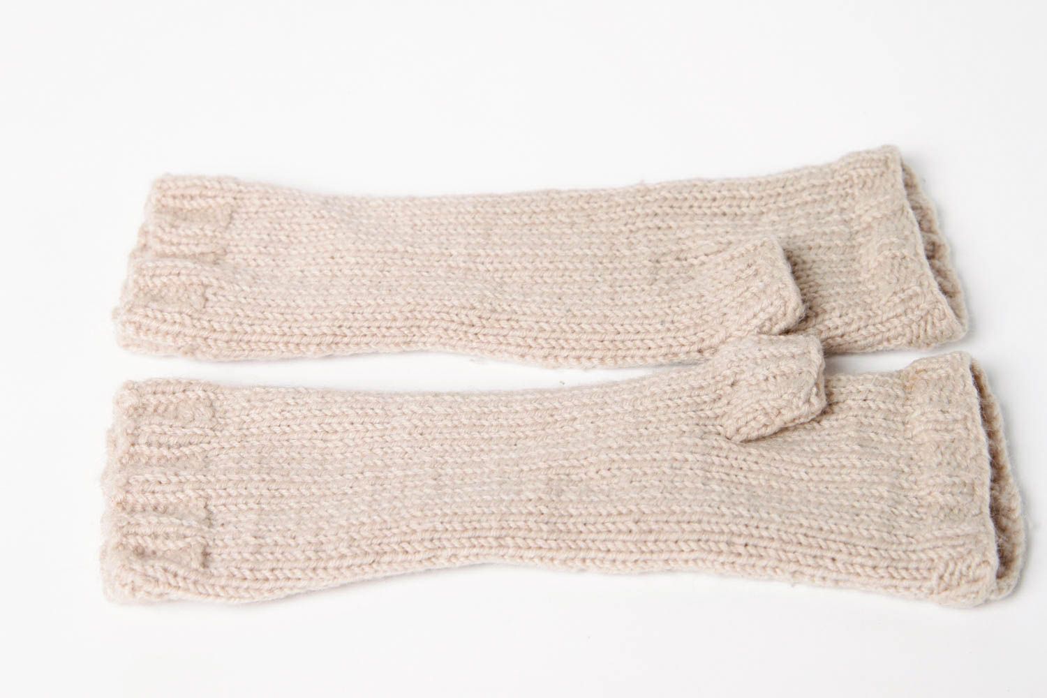 Handmade beige Damen Stulpen Winter Accessoire Handschuhe ohne Finger  foto 9