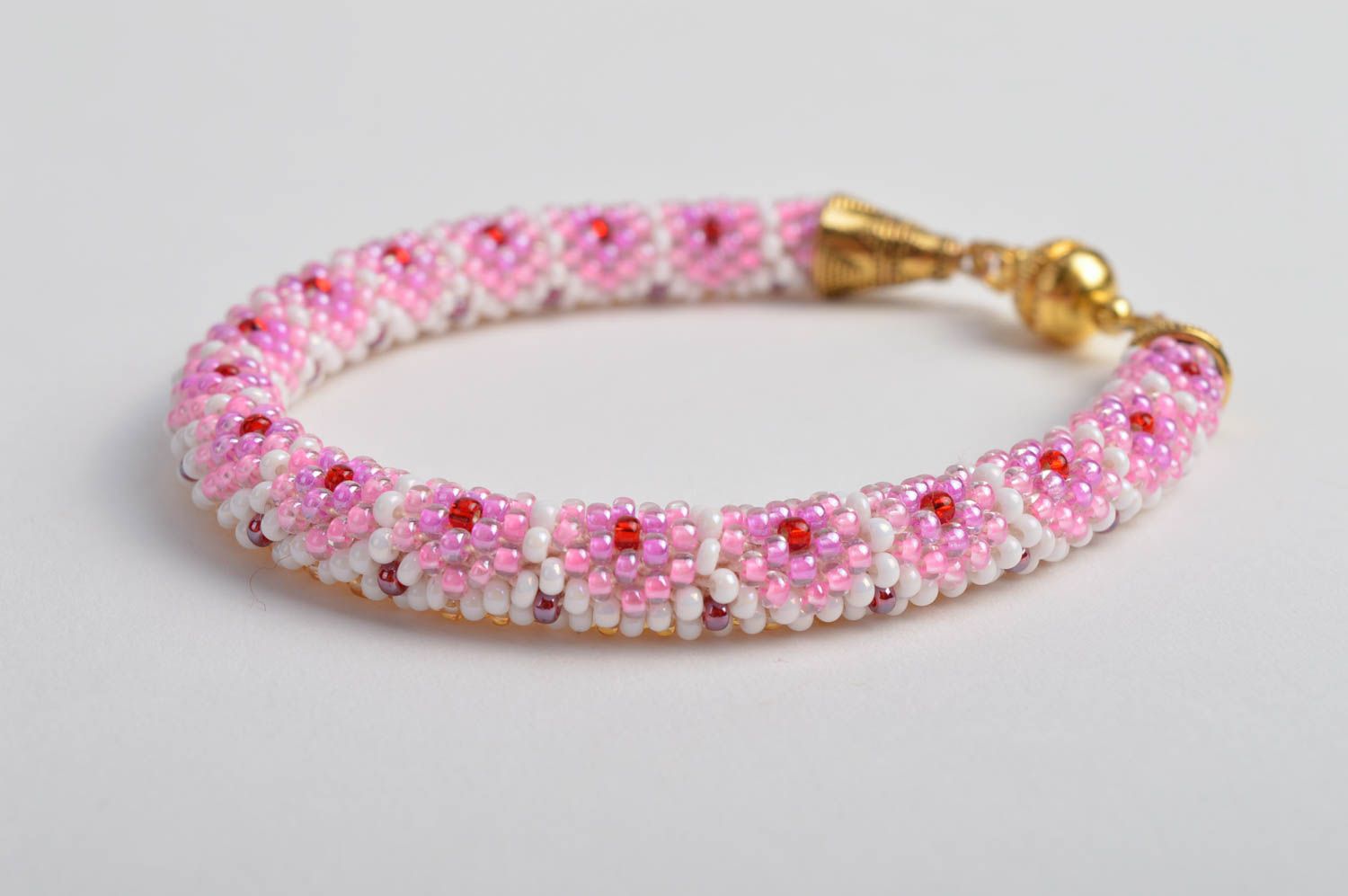 Bracelet spirale fait main Bijou fantaisie Cadeau femme rose perles de rocaille photo 3