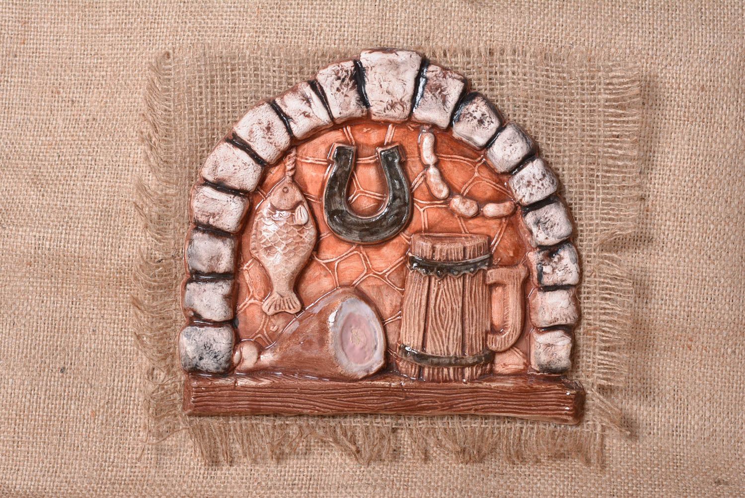 Панно на стену подарок ручной работы авторское панно из глины с подковой фото 1