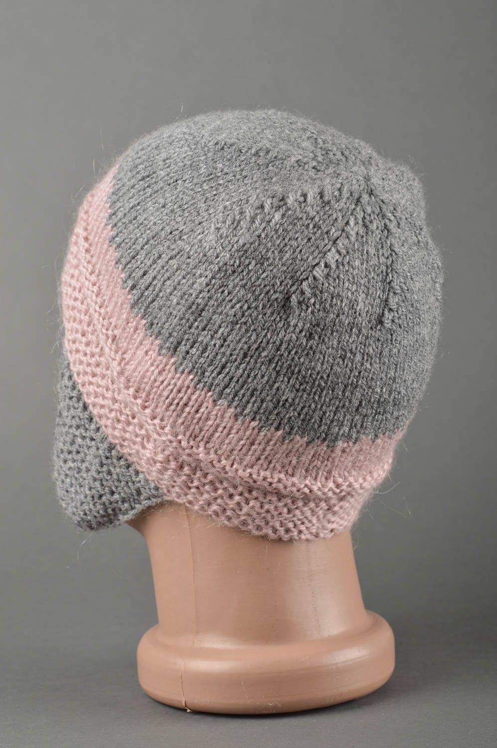 Bonnet au crochet fait main Chapeau tricot chaud gris rose Vêtement enfant photo 2