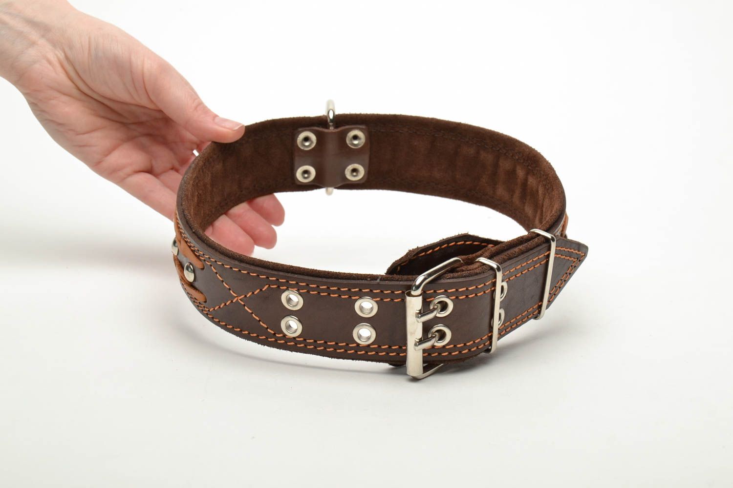 Brown leather collar for big dog photo 5