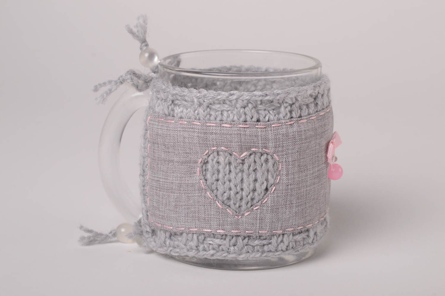 Couvre-tasse tricot fait main cadeau textile Pull pour mug original design photo 1