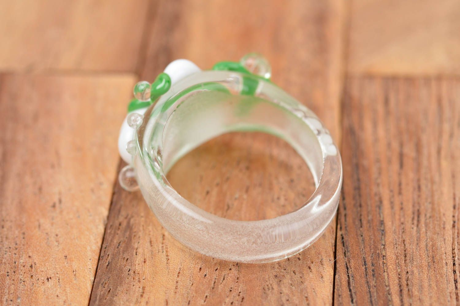 Кольцо ручной работы кольцо из стекла дизайнерское украшение цветы в росе фото 4