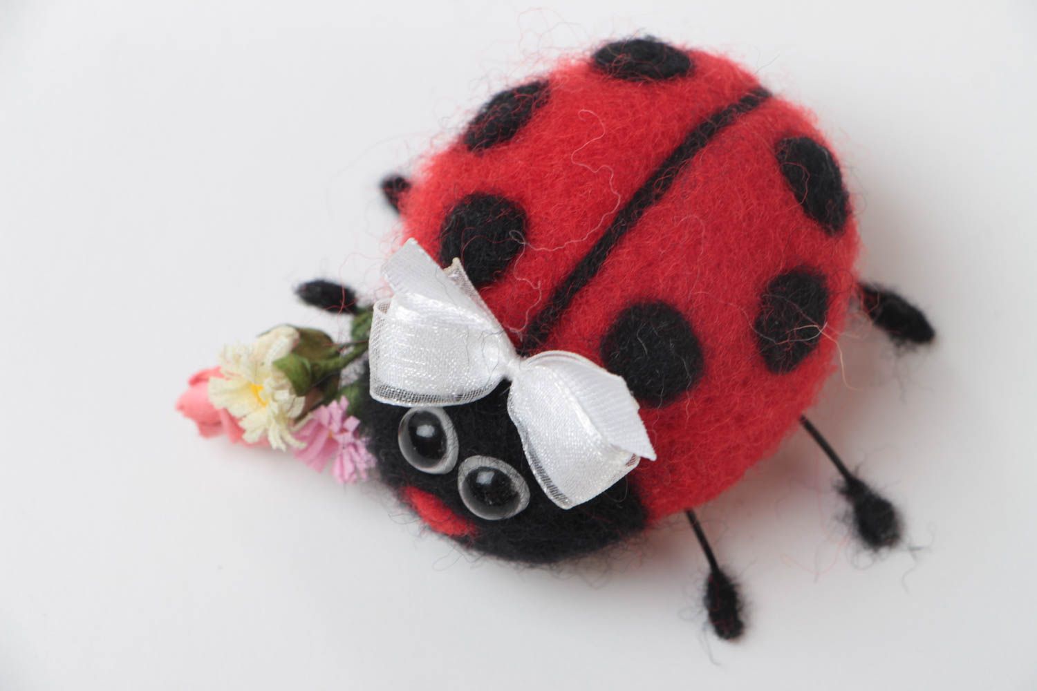 Nice handmade natural wool soft toy ladybug needle felting technique photo 3