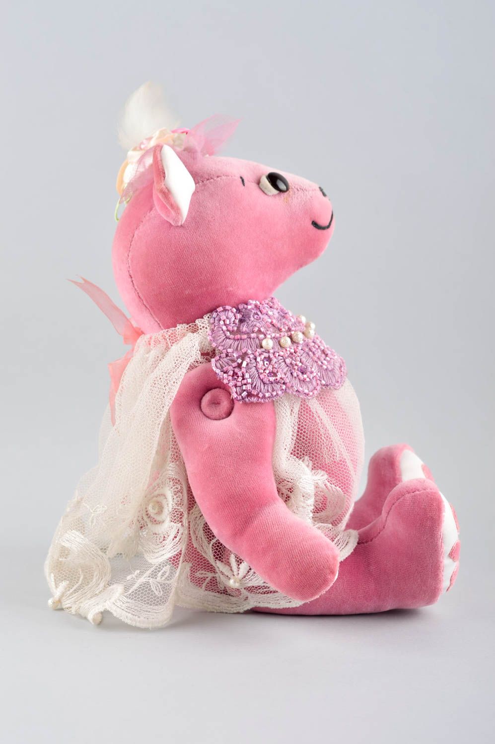 Jouet ours rose Peluche faite main originale en textile Cadeau pour enfant photo 3