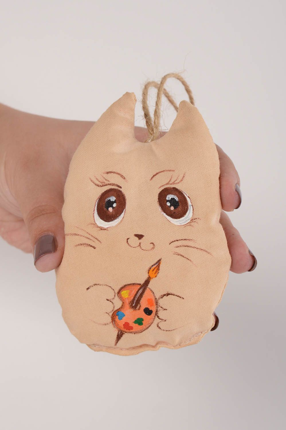 Kuscheltier Katze handmade Textil Spielzeug Deko Anhänger Designer Geschenk hell foto 5