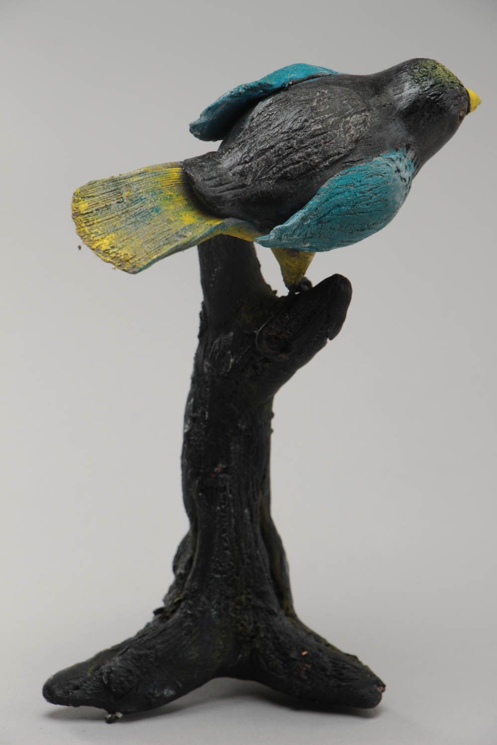 Figurine décorative en pâte polymère faite main originale Oiseau sur branche photo 4