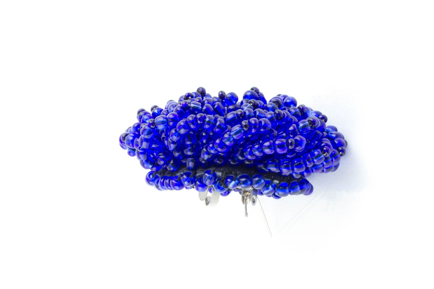 Handmade volume flower shaped bright blue brooch woven of seed beads festive photo 5