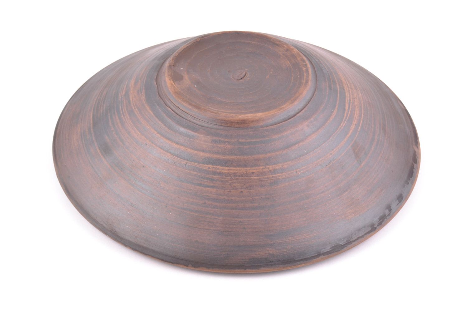 Большая тарелка из красной глины в технике молочения ручной работы коричневая красивая фото 5
