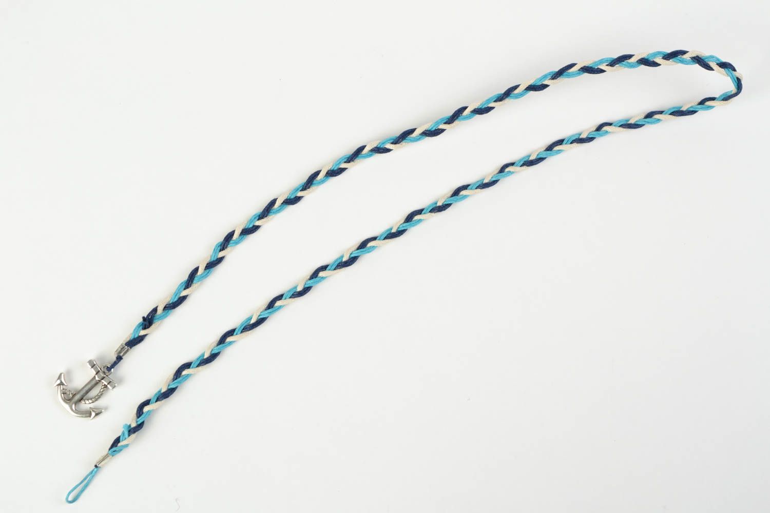 Плетеный браслет из вощеного шнурка тройной многорядный хэнд мэйд с якорем фото 5