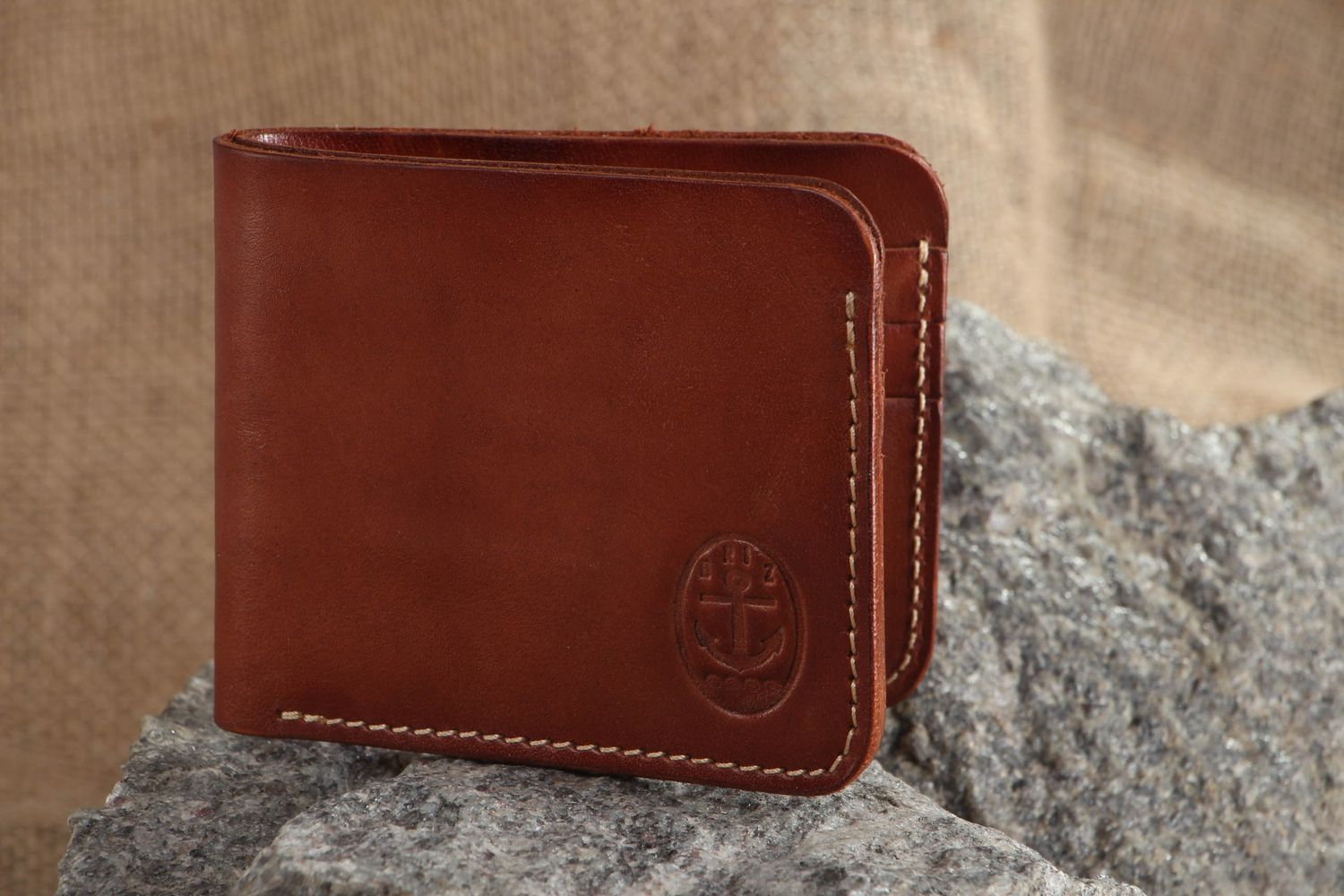 Men's wallet made of brown leather photo 5