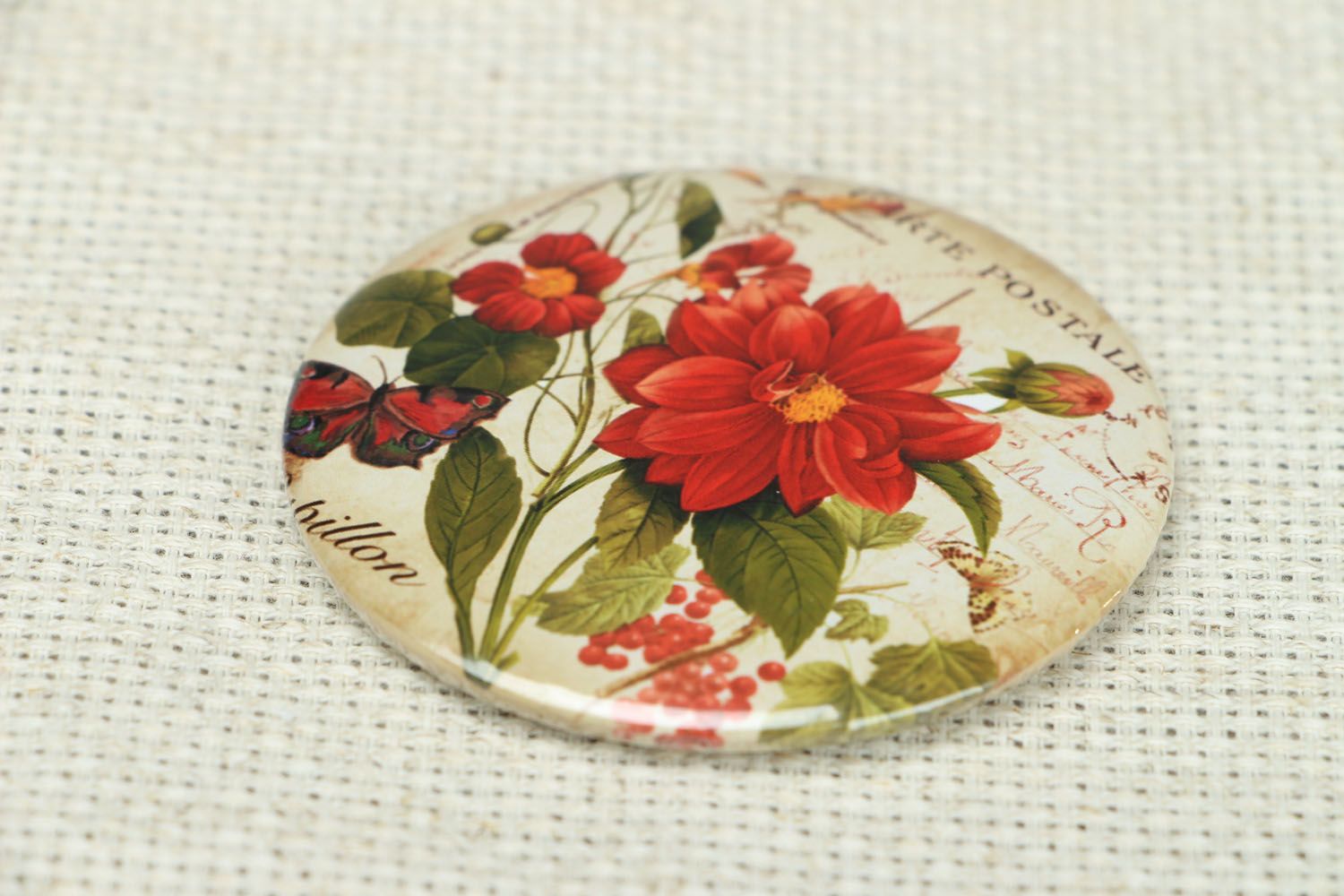 Miroir de poche fait main original petit beau pratique décoré d'image de fleurs photo 2