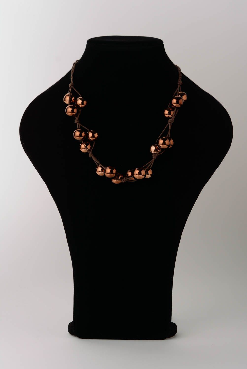Handmade brown stylish beaded necklaces on cord unusual designer accessory photo 2