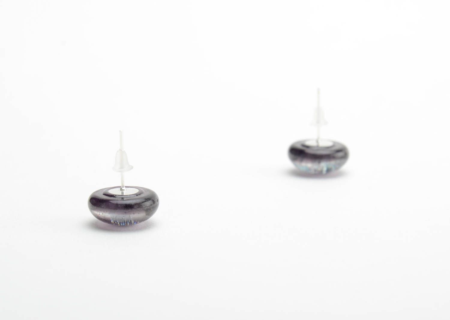 Small round stud earrings beautiful dark female glass handmade accessory photo 4