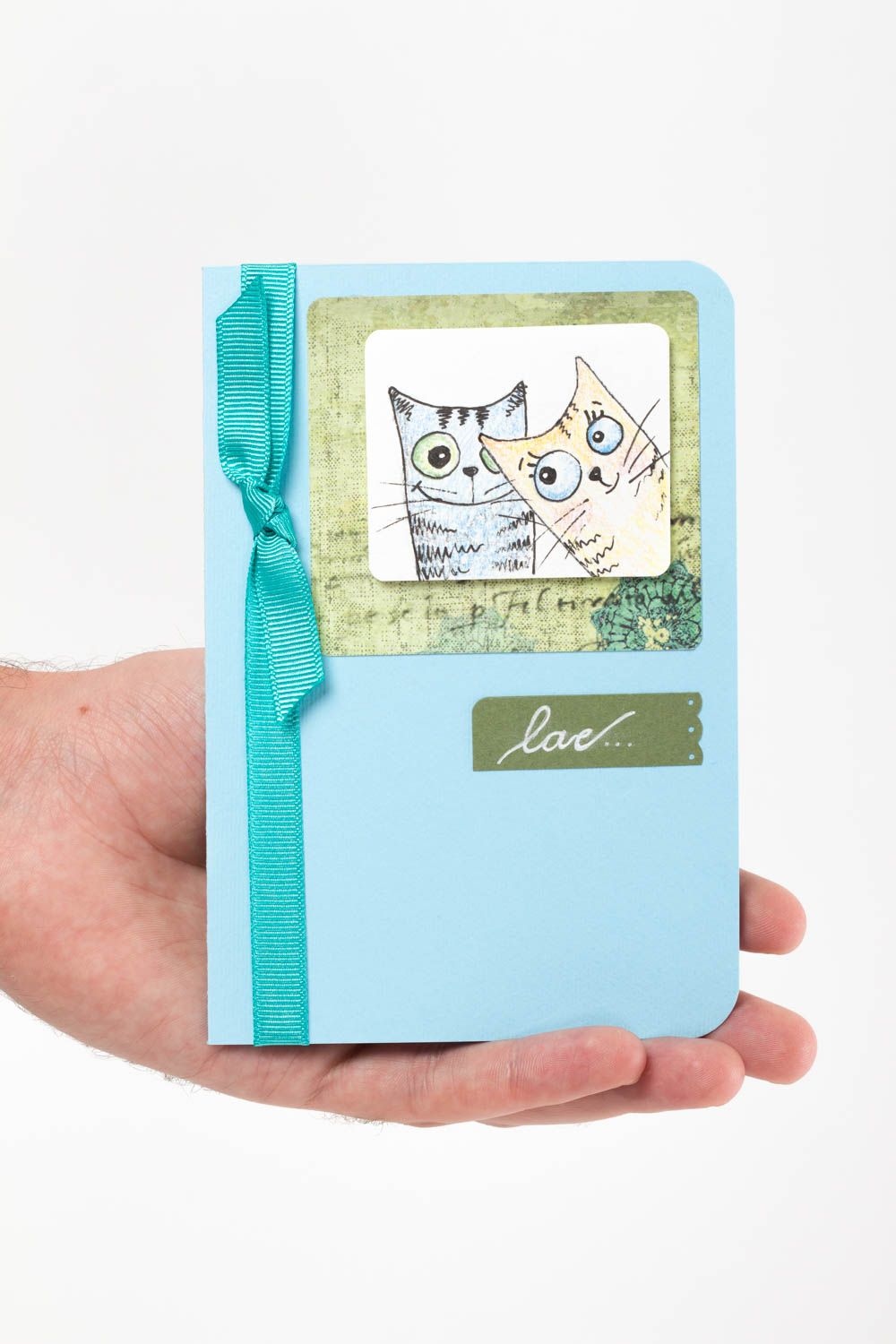 Carte de voeux scrapbooking faite main en papier bleue avec chats Idée cadeau photo 5