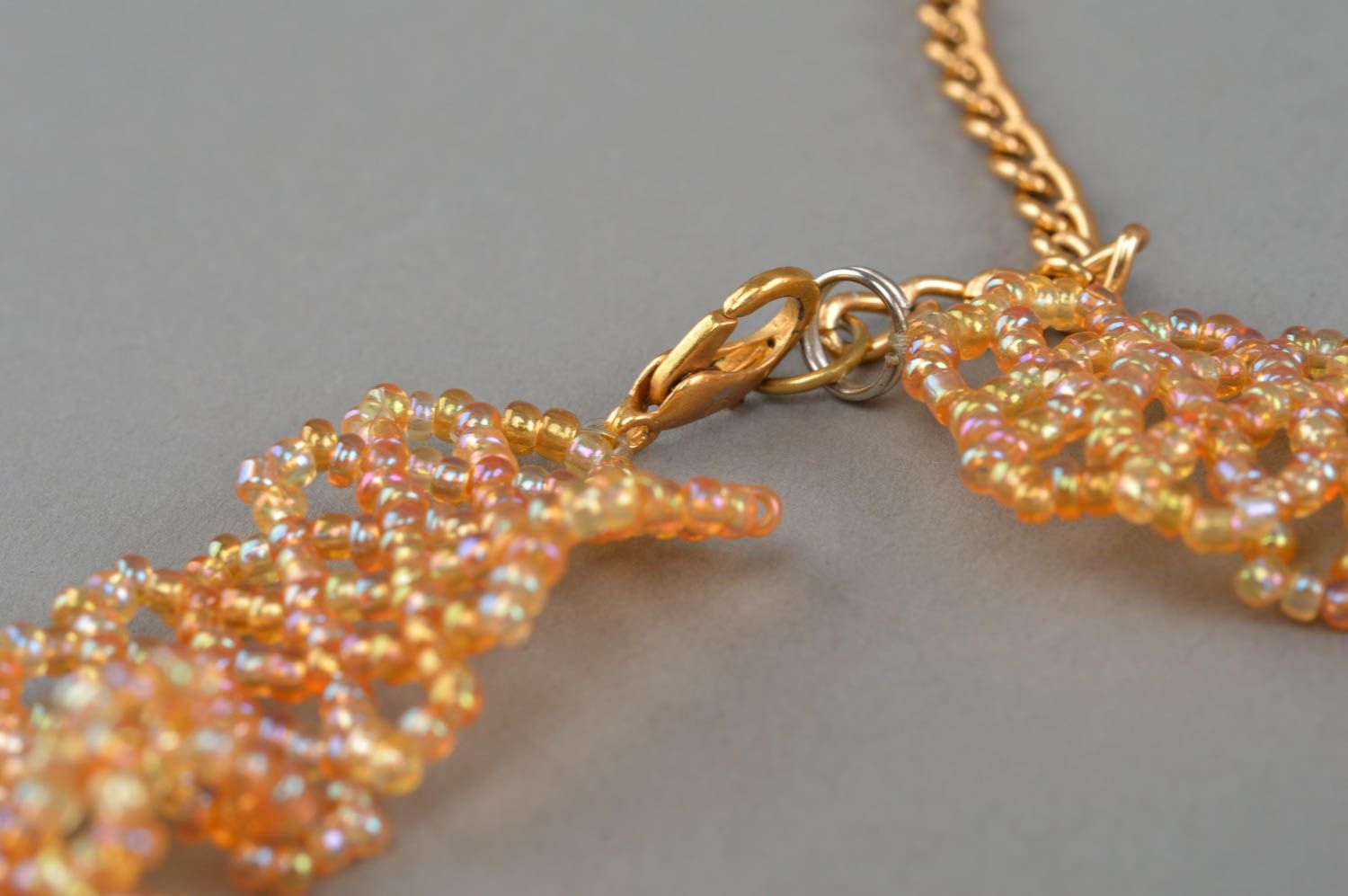 Glasperlen Collier Krawatte goldfarben künstlerische Halskette handmade  foto 3