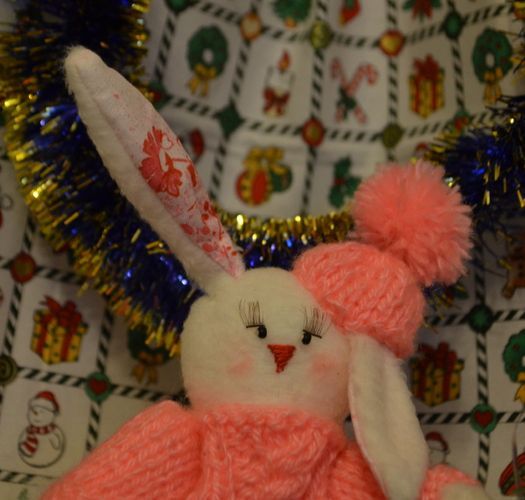 Handmade soft toy hare in sweater children's gift photo 1