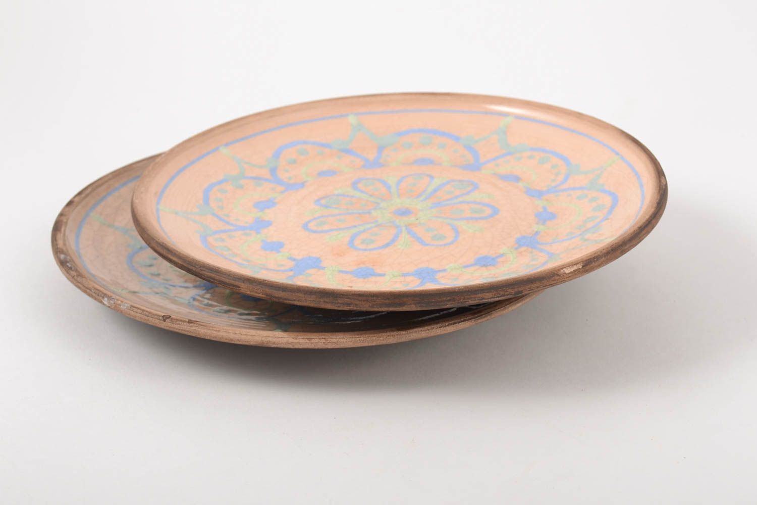 Керамические тарелки ручной работы набор тарелок 2 штуки глиняная посуда фото 2