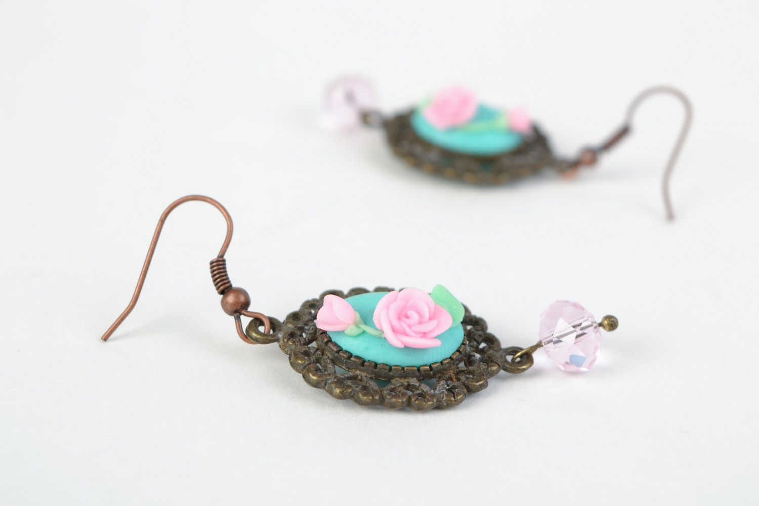 Handmade plastic earrings with metal fittings in vintage style photo 1