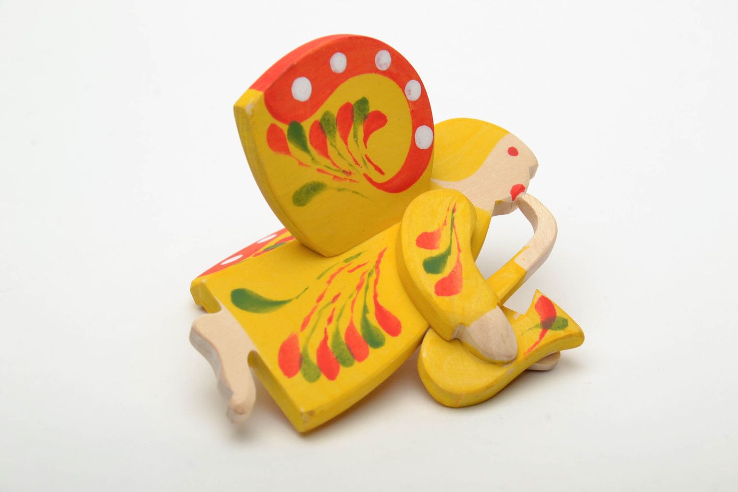 Handmade wooden toy with Ukrainian ethnic painting Angel with Saxophone photo 4