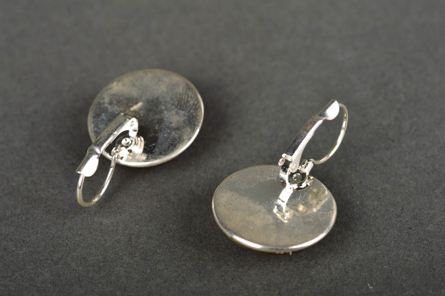 Cabochon earrings handmade stylish earrings with print round-shaped earrings photo 5