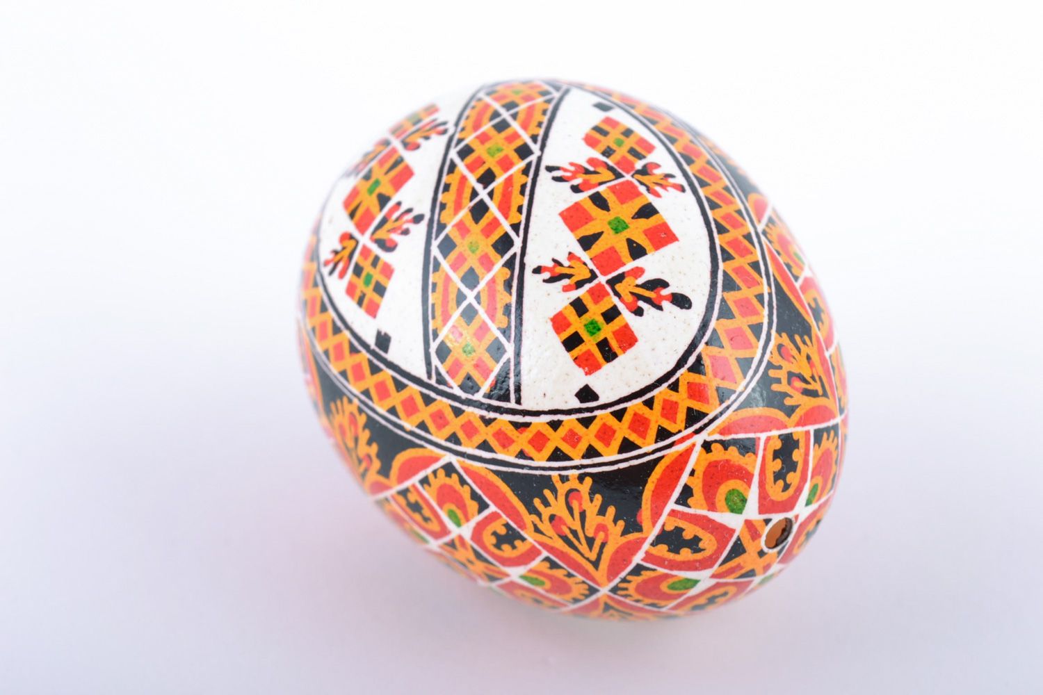 Bright painted handmade Easter chicken egg with beautiful patterns photo 3