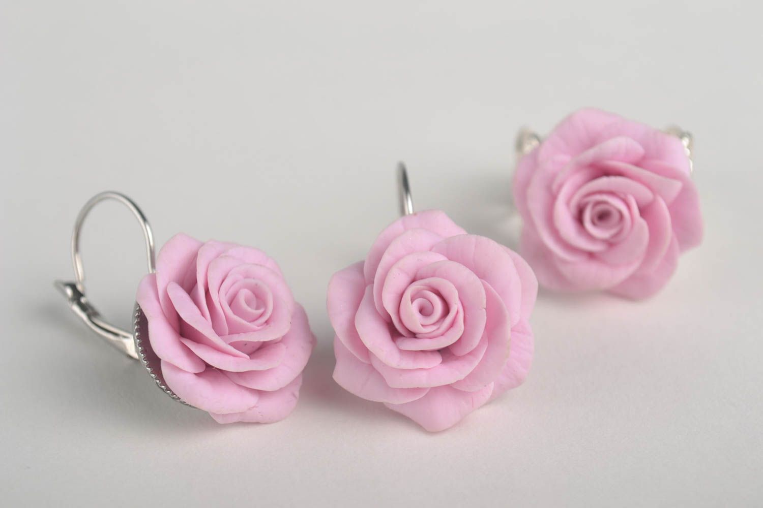 Handmade Schmuck Set Blumen Ohrringe Frauen Ring aus Porzellan rosa Rosen foto 3
