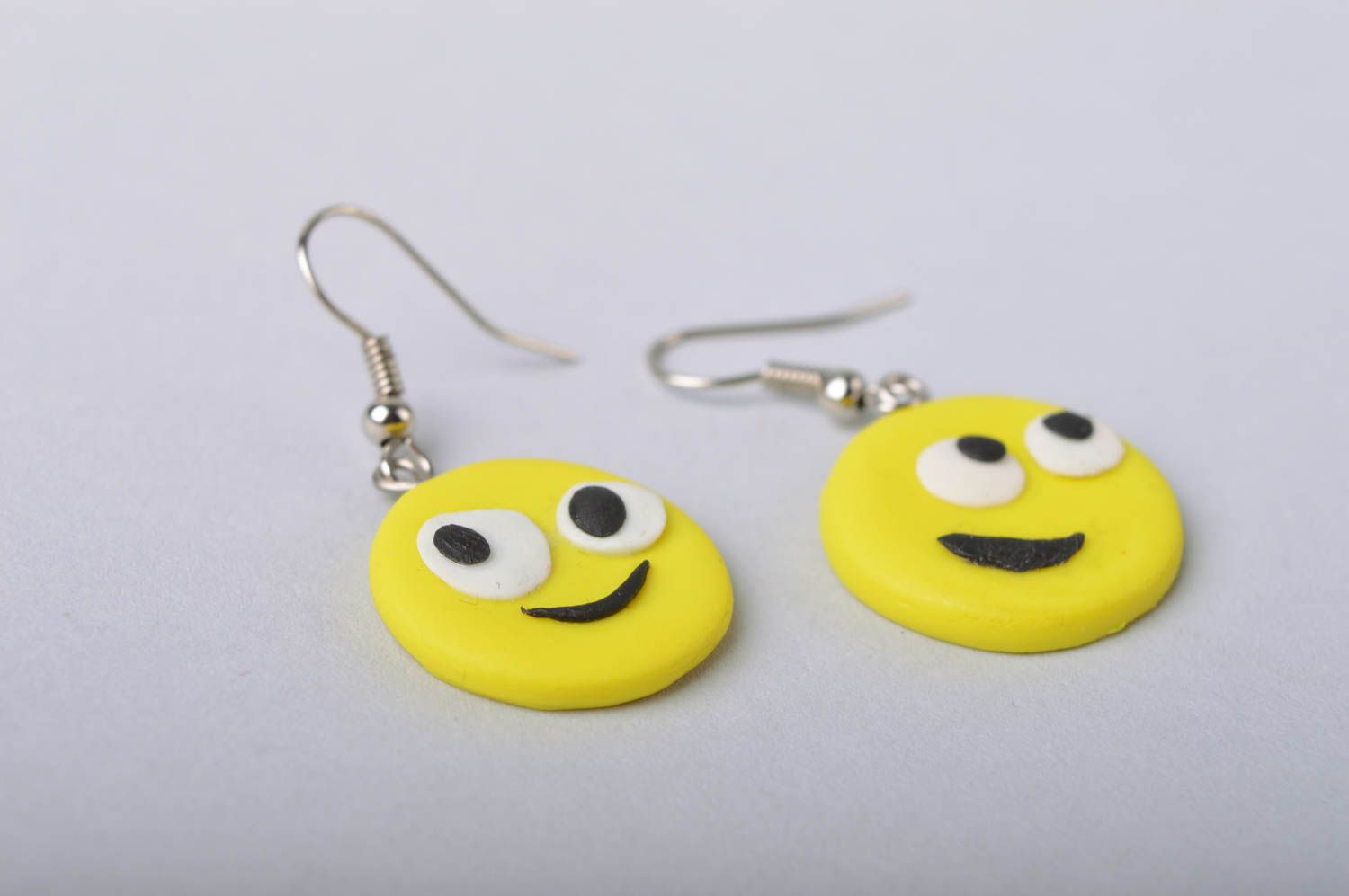 Handmade beautiful round yellow earrings smiles made of cold porcelain photo 3