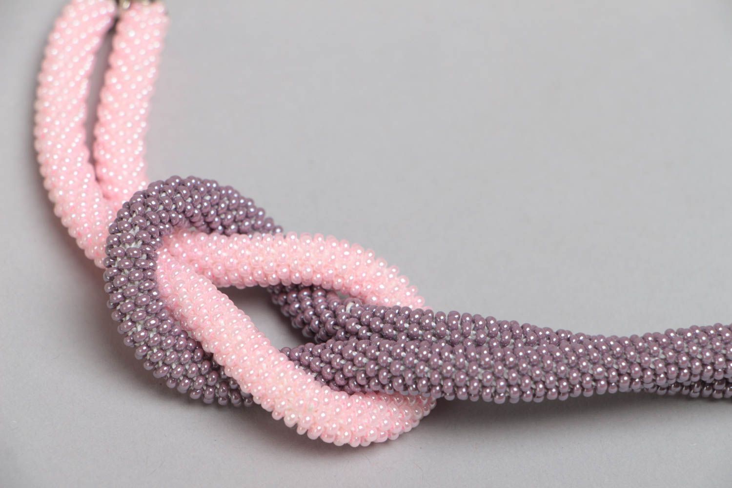 Collier spirale en perles de rocaille tchèques fait main original rose violet photo 3