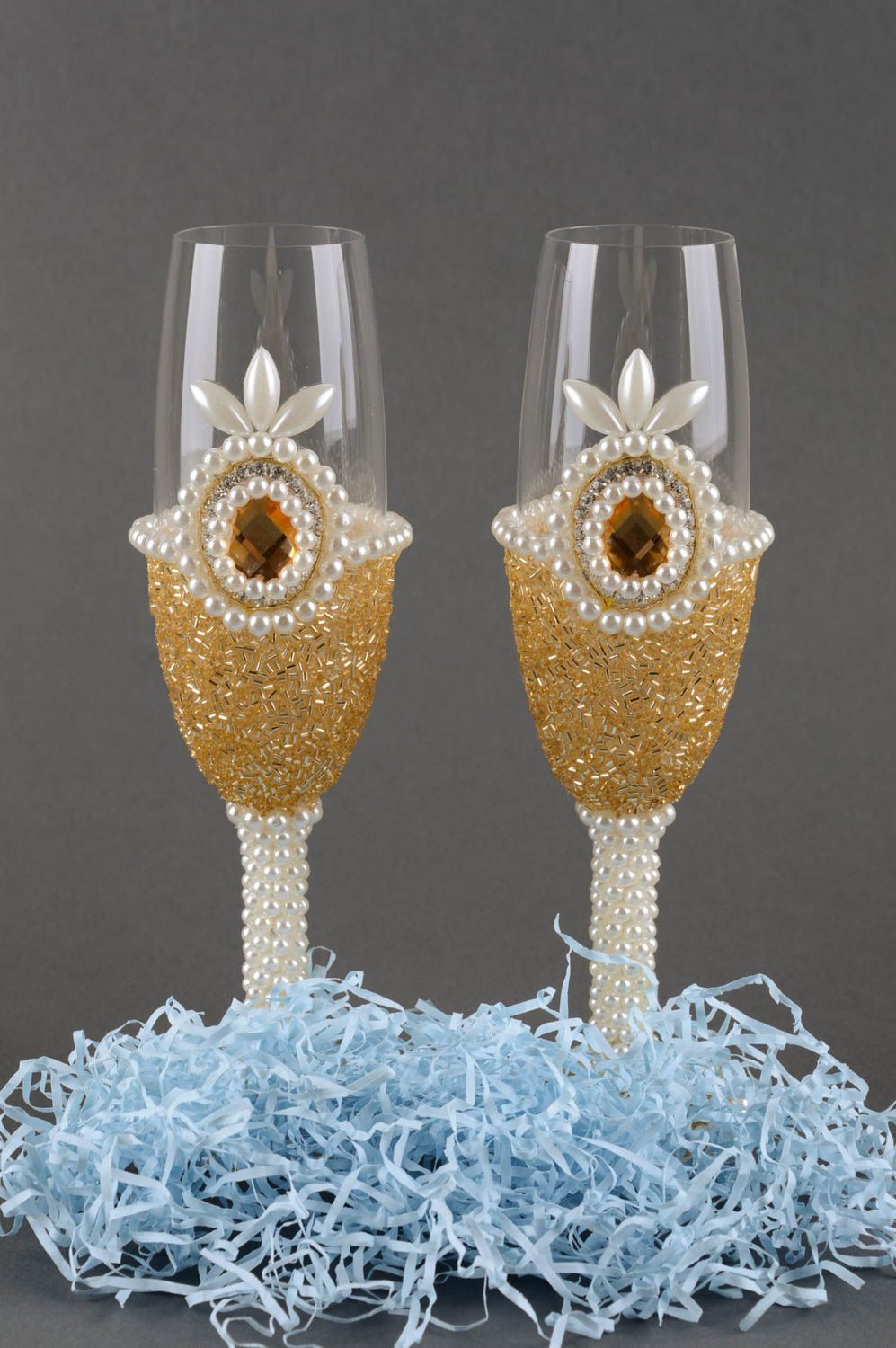 Flûtes à champagne fait main Vaisselle en verre 2 pcs ornées Cadeau mariage photo 5