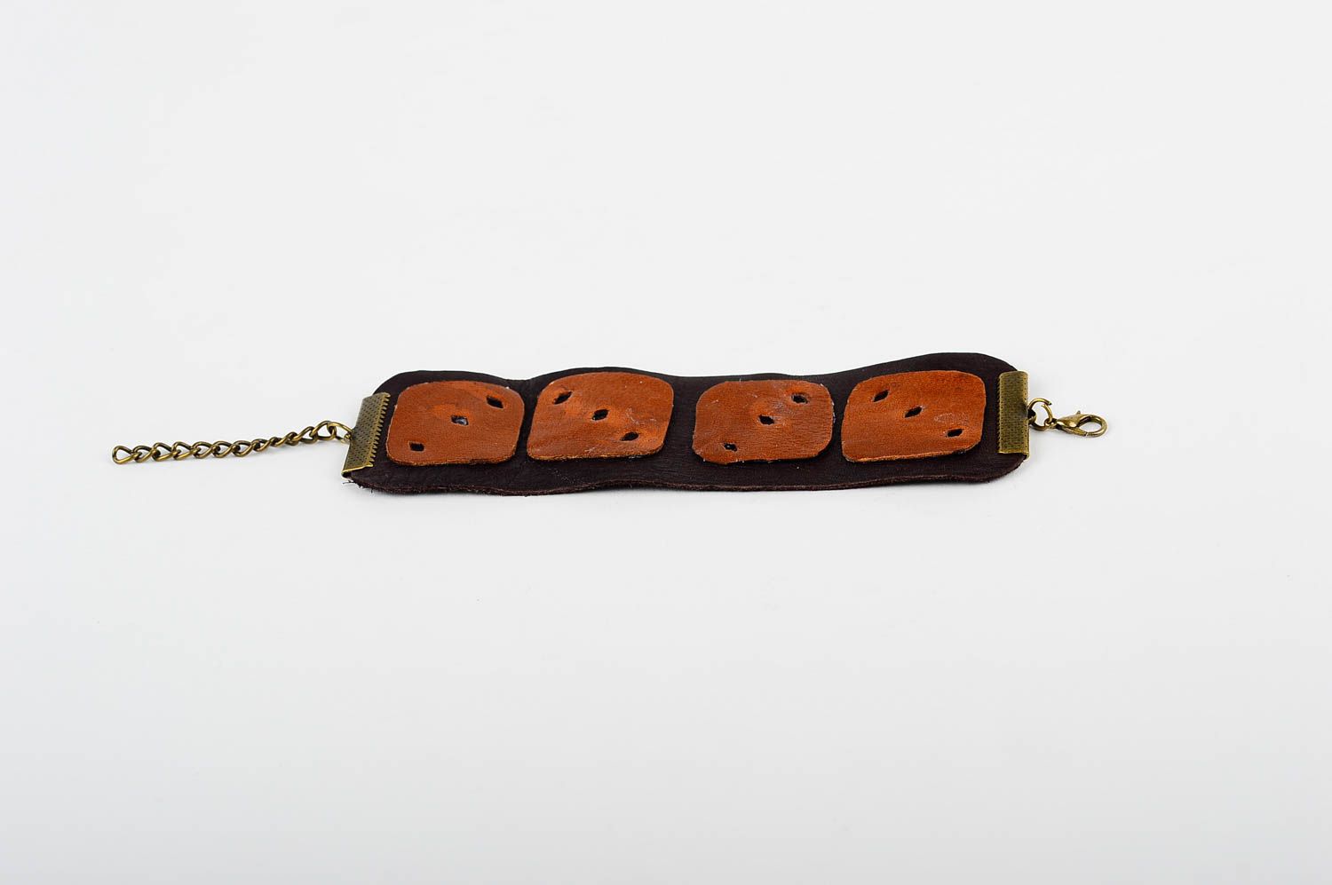 Кожаный браслет хэнд мэйд браслет на руку коричнево-черный украшение из кожи фото 3