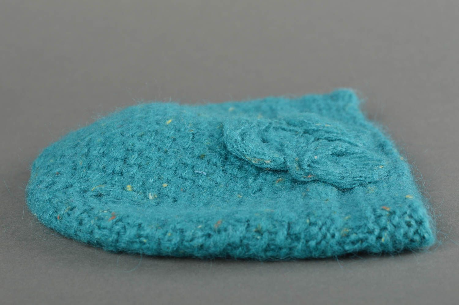 Bonnet chaud fait main Chapeau tricot au crochet chaud turquoise Vêtement enfant photo 4
