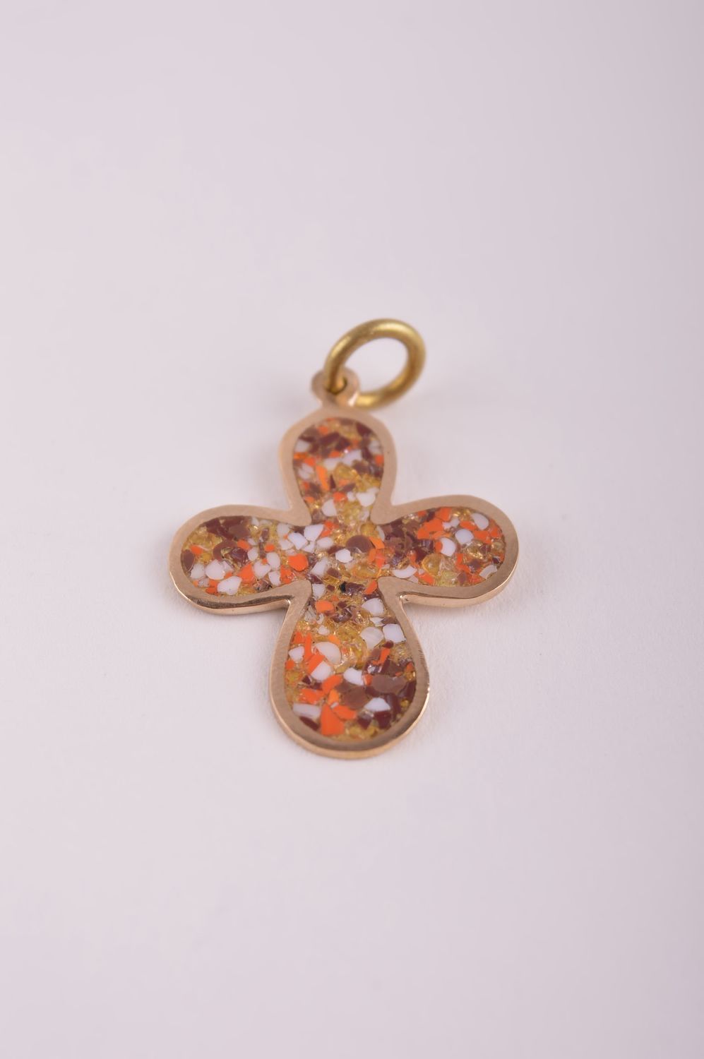 Крестик с камнями handmade подвеска на шею необычное украшение из латуни фото 2