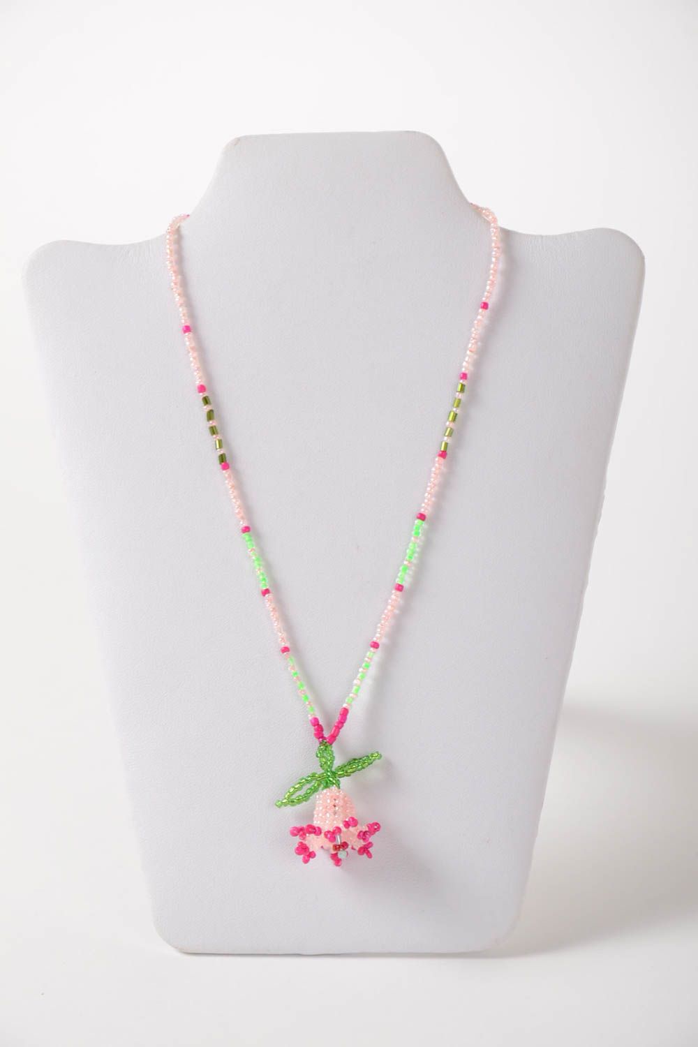 Handmade designer pendant beaded accessories for kids pink cute pendant photo 2