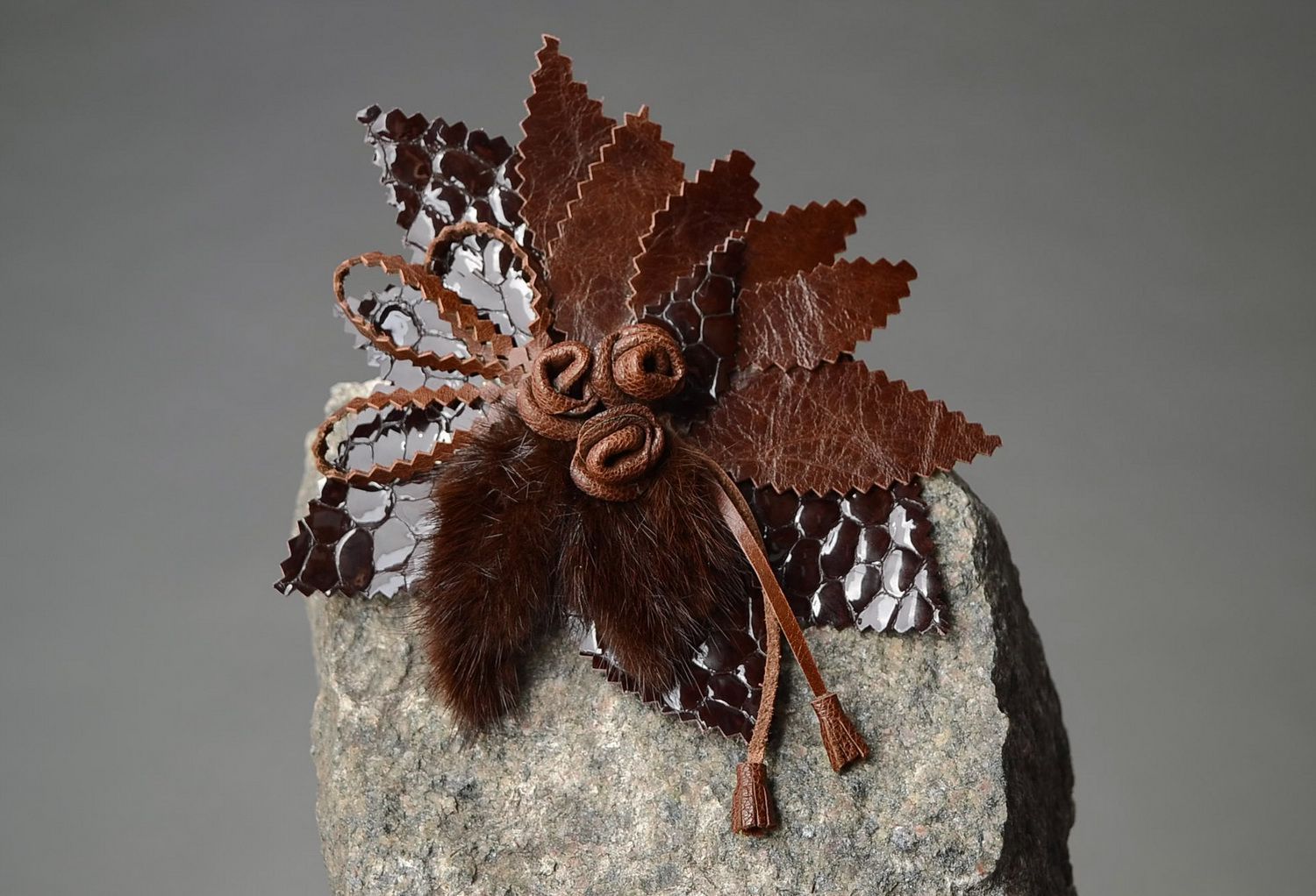 Hair pin made from genuine leather Choco-chic photo 5