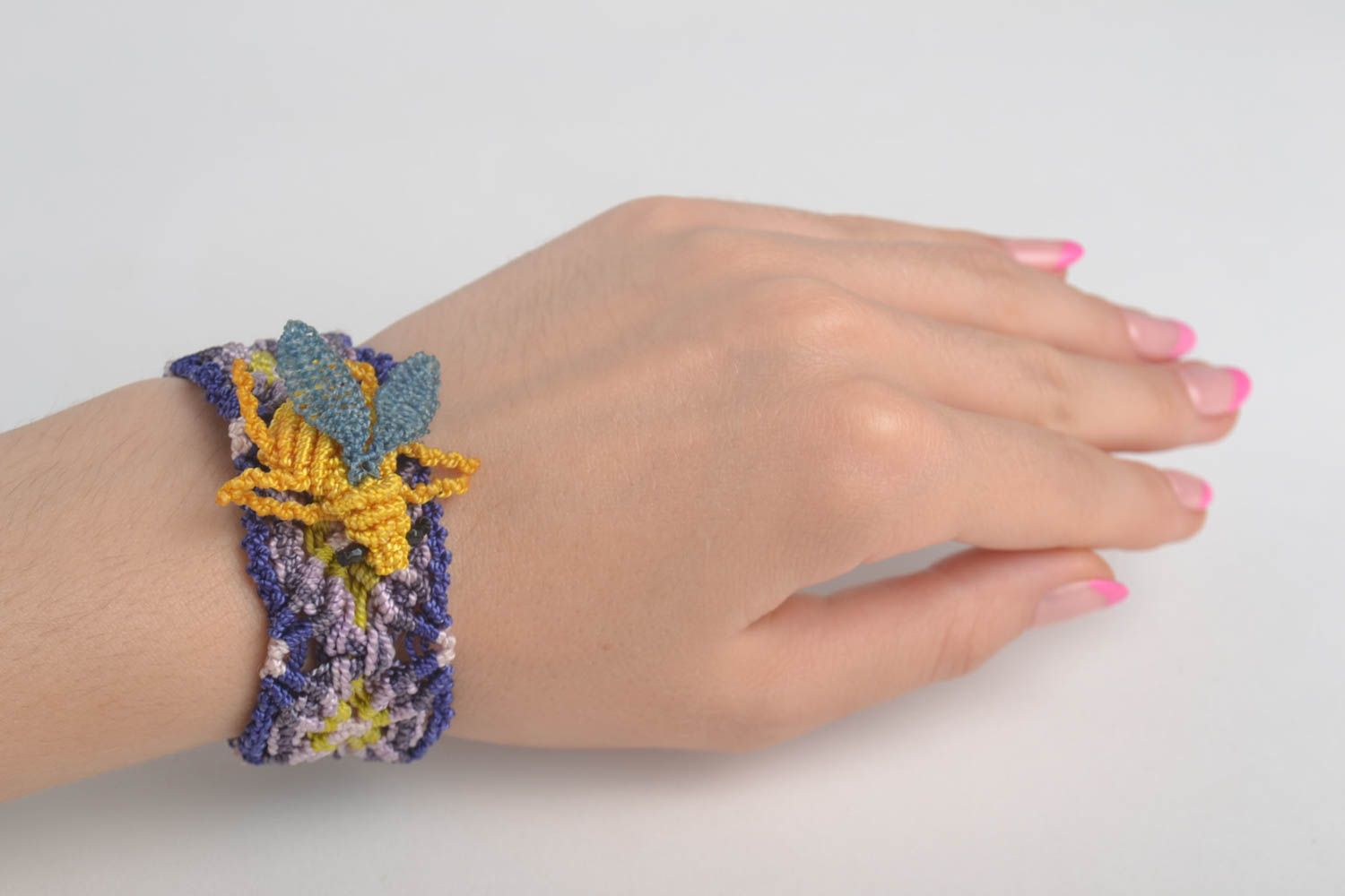 Handmade bracelet designer brooch macrame jewelry handmade threads accessory photo 1