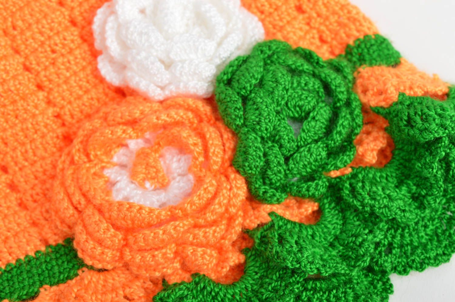 Bonnet tricot fait main Chapeau au crochet Accessoire pour fille orange vert photo 5