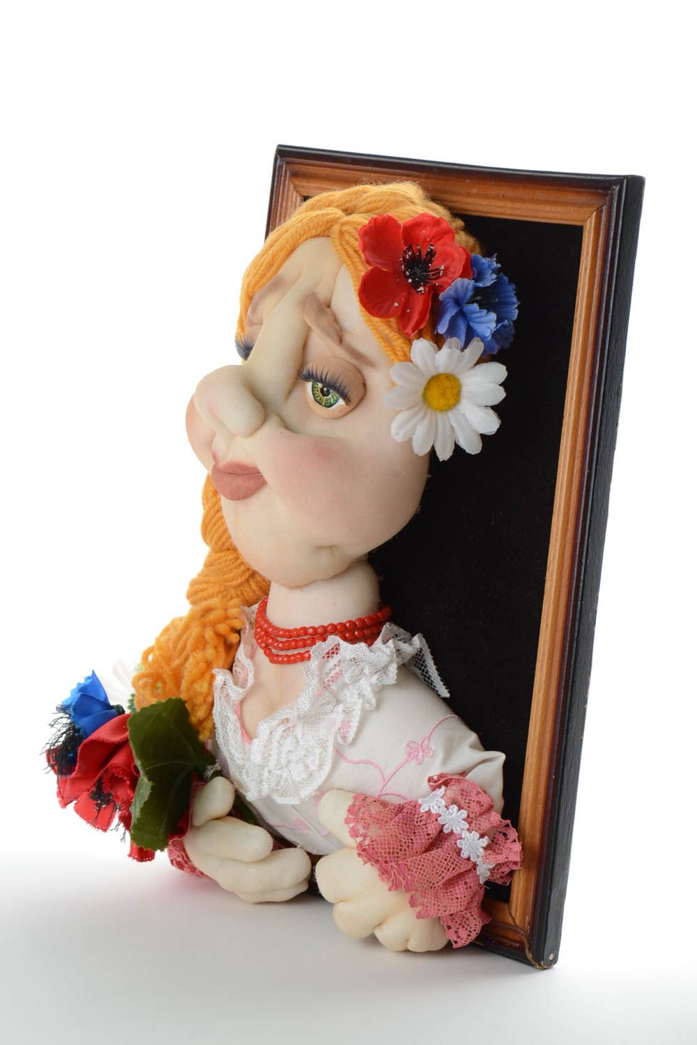 Volume picture with nylon doll soft wall panel unusual handmade decorative toy photo 3