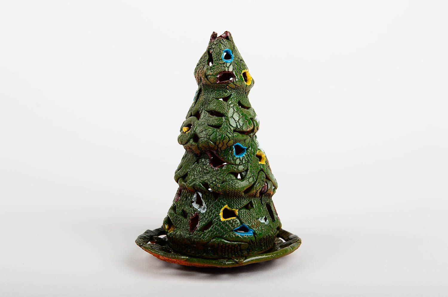 Ceramic tea light Christmas dark green tree candle holder 6,9 inches, 0,54 lb photo 1