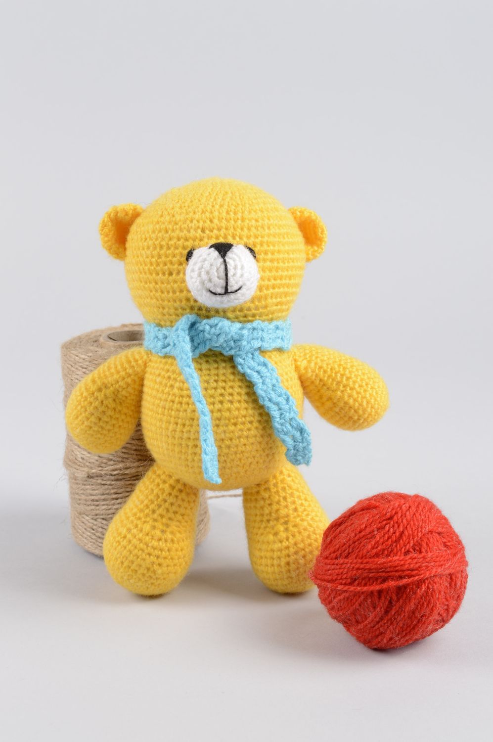 Handmade gehäkeltes Kuscheltier Spielzeug Bär Designer Geschenk aus Acryl gelb foto 5