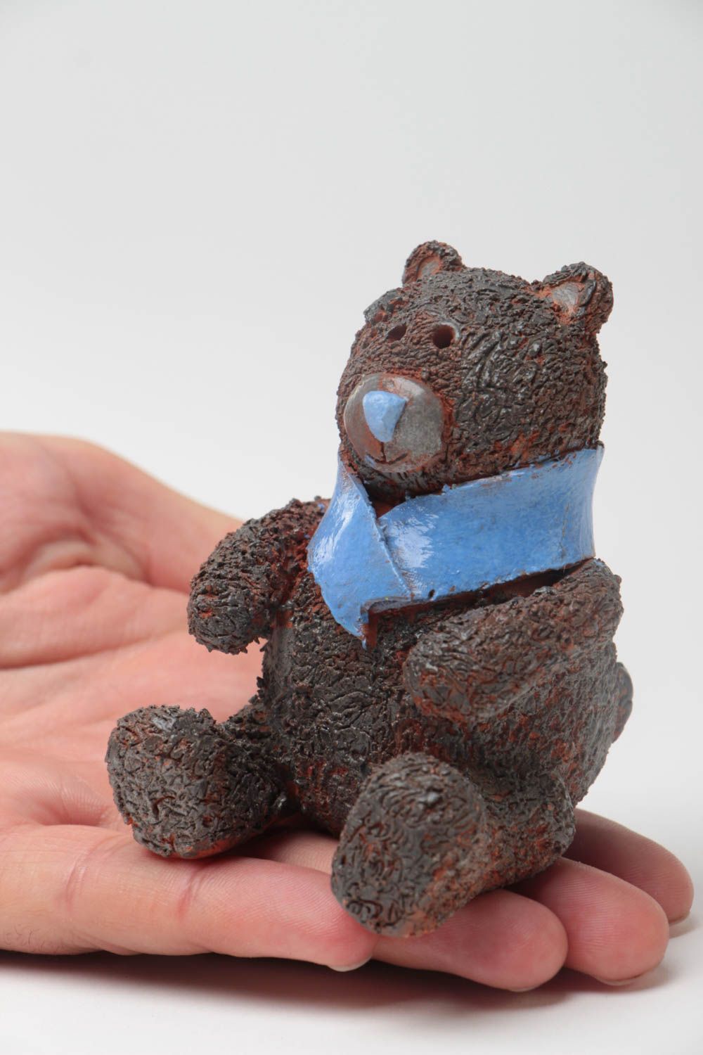 Handmade miniature ceramic figurine painted with acrylics brown bear cub photo 5
